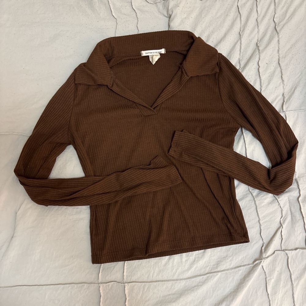 Caution To The Wind Chocolate Ribbed Top